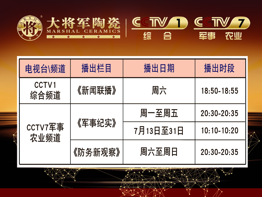 你造嗎？大將軍陶瓷央視廣告7月播出時間出來了！
(圖2)