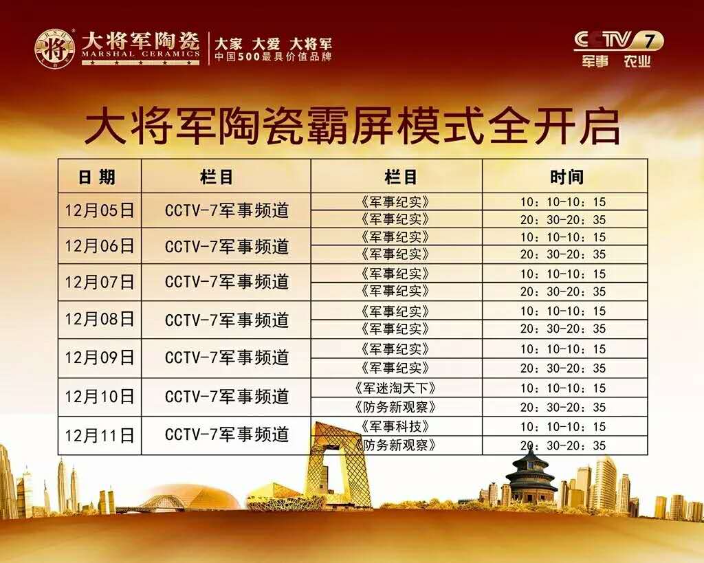 奔跑吧12月，大將軍陶瓷央視廣告為您吶喊助威
(圖1)