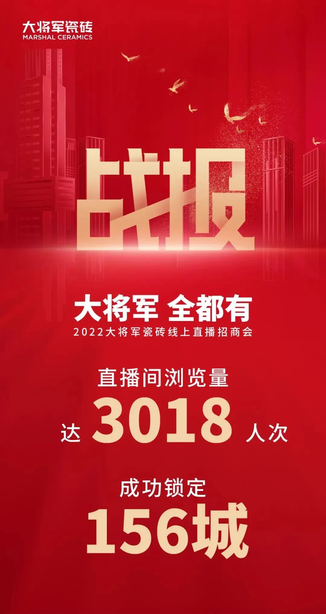 2小時，156城！大將軍瓷磚2022首場直播招商峰會圓滿收官！(圖2)